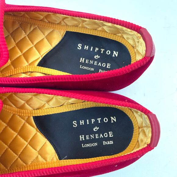 Shipton & Heneage Men’s Velvet Smoking Slippers Loafers Red Crown Quilt US 9 - Picture 5 of 8